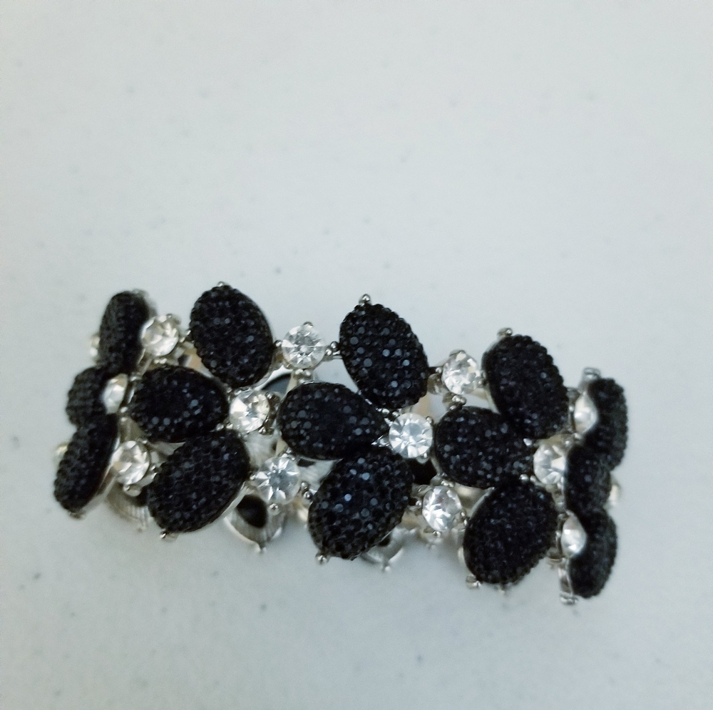 Black Stretch Evening Bracelet With Elegant Crystal Wedding Formal Prom